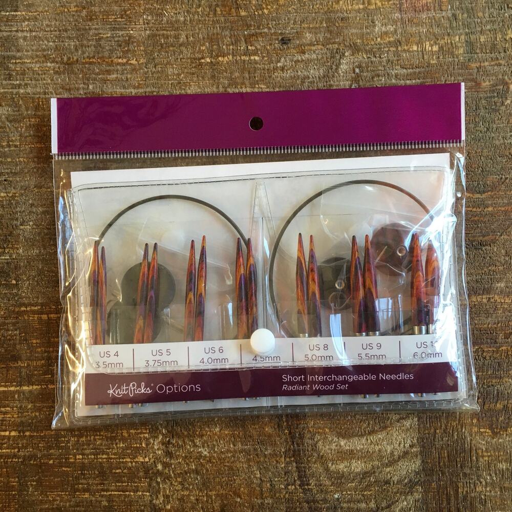 Knit Picks Option Radiant Wood Short Interchangeable Knitting Needle Set US 4-10
